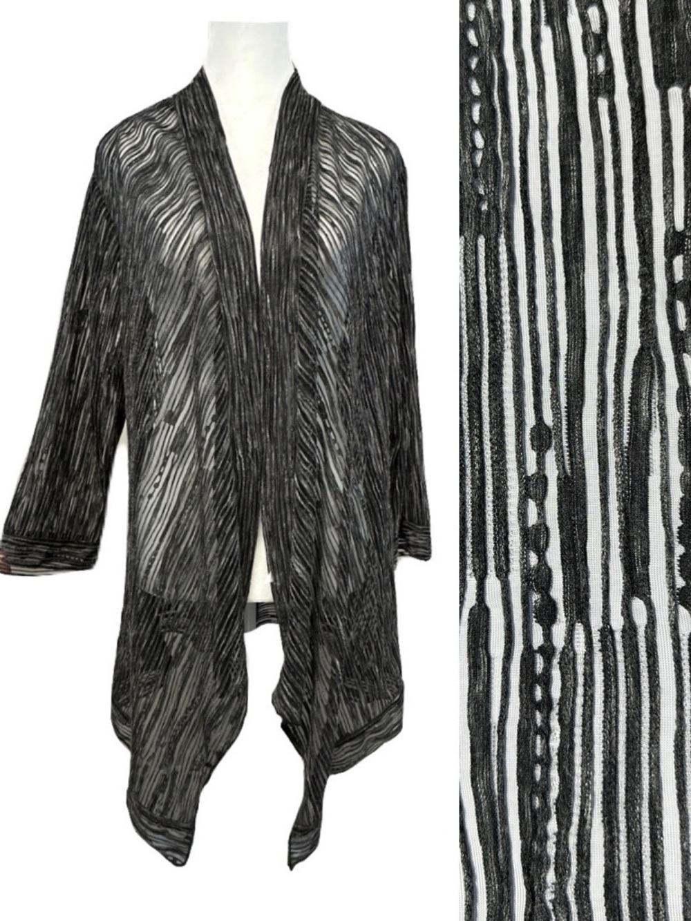 Yushi Lagenlook Open Duster Cardigan Sheer Mesh Grunge Whimsigoth XL*